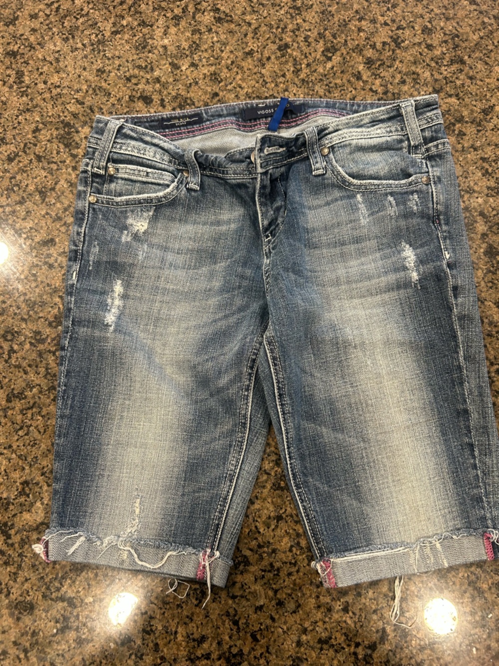 Vigoss Women's Distressed Denim Jean Shorts in Light Blue Wash